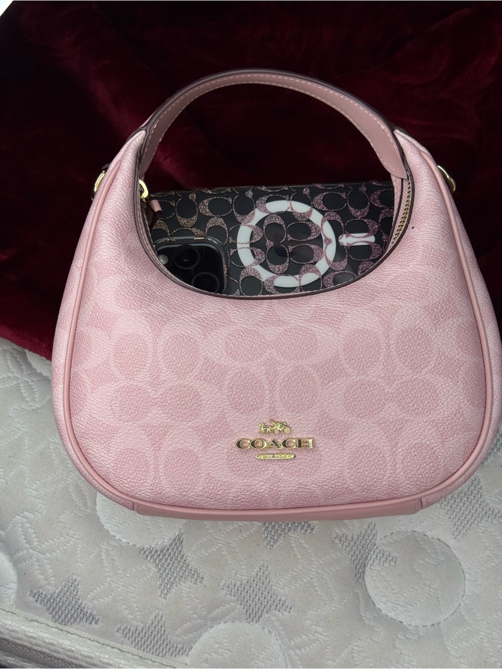 Coach Carmen Mini Pebbled Signature Hobo Shoulder Bag